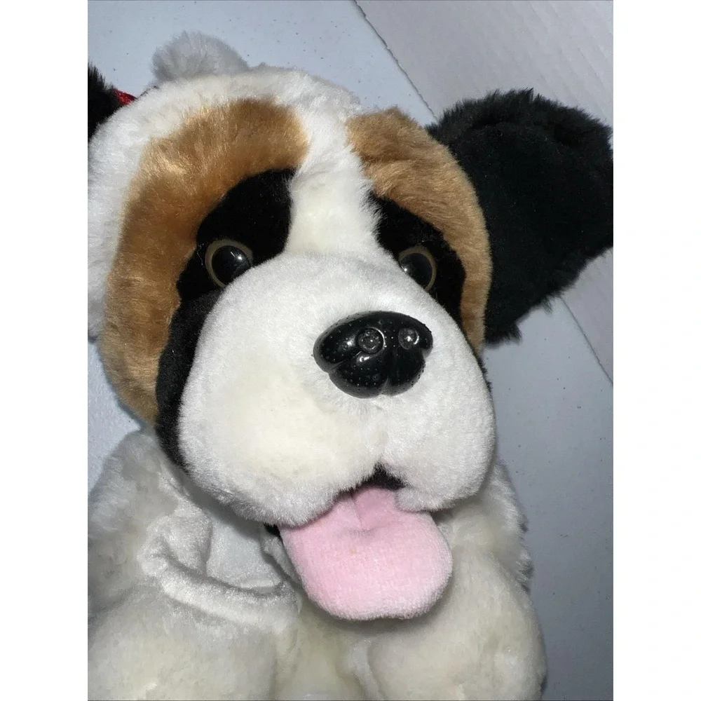 Vtg Saint Bernard Plush 3D Puppy Dog Christmas Mantle Hanging Stocking 20